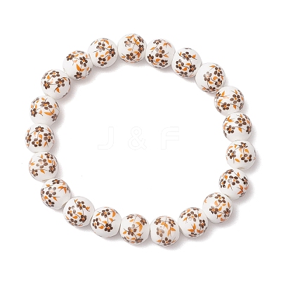 Handmade Flower Printed Porcelain Ceramic Beaded Stretch Bracelets BJEW-JB11910-02-1