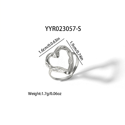Hollow Heart 304 Stainless Steel Cuff Open Rings for Women LZ8065-2-1