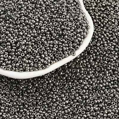 Dark Gray 11/0 Grade A Electroplated Glass Seed Beads X-SEED-Q008-F576-1