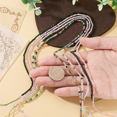 5 Strands 5 Styles Synthetic Green Goldstone & Natural Green Lodolite Quartz & Multi-Color Agate & Amethyst & Cherry Blossom Agate Beads Strands G-TA0003-10-1
