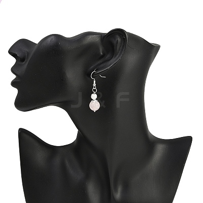 Brass Natural Rose Quartz Dangle Earrings EJEW-JE06588-01-1