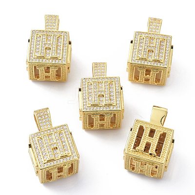 Alphabet Brass Micro Pave Clear Cubic Zirconia Pendants ZIRC-O045-01G-H-1