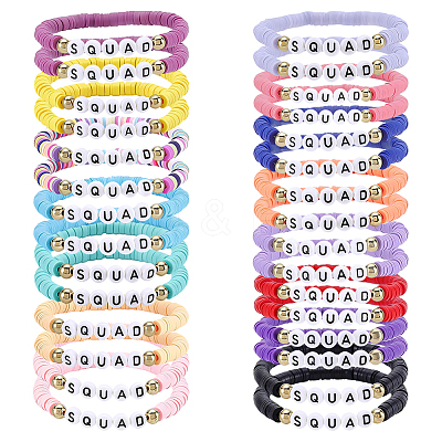30Pcs 15 Colors Handmade Polymer Clay Bead Bracelets BJEW-PH02006-1