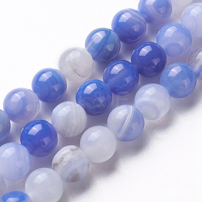 Natural Banded Agate Beads Strands G-P434-09A-B-1