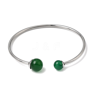 304 Stainless Steel & Nautral Gemstone Torque Bangles BJEW-H644-10P-1