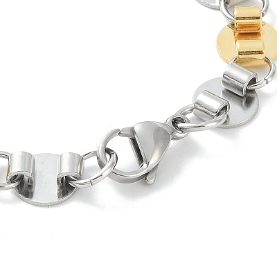 201 Stainless Steel Flat Round Link Chain Bracelets for Women Men BJEW-I316-07A-PG-1