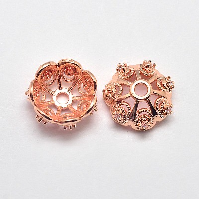 CZ Brass Micro Pave Cubic Zirconia Flower Bead Caps ZIRC-L003-8mm-01RG-1