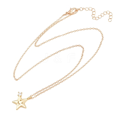 Brass Pave Clear Cubic Zirconia Smiling Face Star Pendant Necklaces LS-KK-CBA6599-04A-G-1