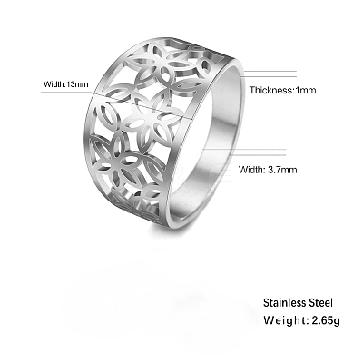 Flower Pattern Hollow Out 304 Stainless Steel Finger Rings FS-WGDCC5F-02-1