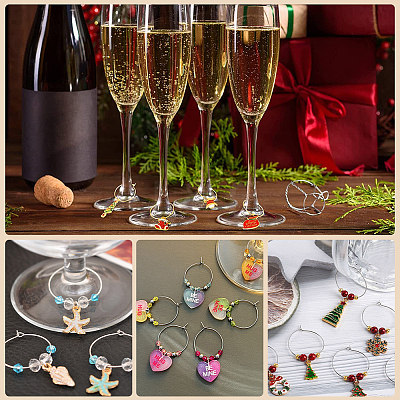 160Pcs 4 Style Brass Wine Glass Charm Rings KK-SP0001-33G-1