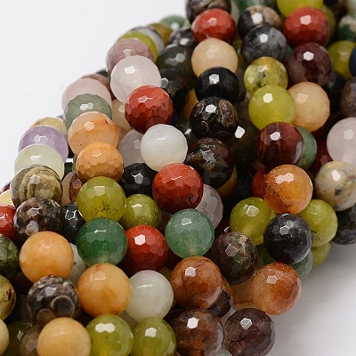 Faceted Round Natural Assorted Gemstone Bead Strands G-L437-44-8mm-1