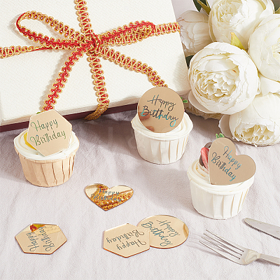 21Pcs 3 Styles Mirror Effect Acrylic Birthday Cupcake Insert Card Decoration AJEW-SP0001-66B-1