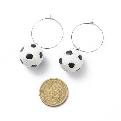 Sport Ball Theme Resin Dangle Big Hoop Earrings EJEW-JE05023-1