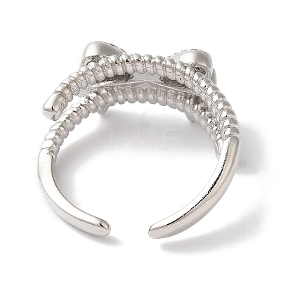 Bowknot Brass Micro Pave Clear Cubic Zirconia Open Cuff Rings for Women RJEW-C098-02P-1
