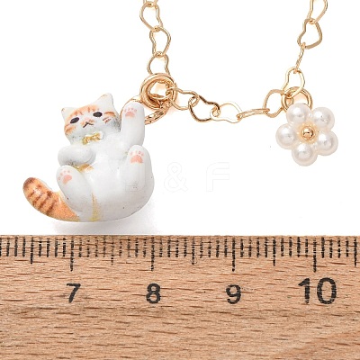 304 Stainless Steel Enamel Cute Cat Shape Pendant Necklaces for Women SA-G068-01G-02-1