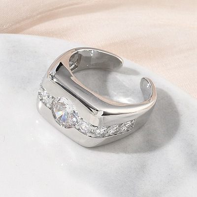Brass Micro Pave Cubic Zirconia Cuff Open Rings for Women RJEW-L343-06P-1