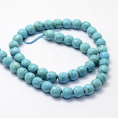 Faceted Synthetical Turquoise Beads Strands G-F382-6mm-01-1