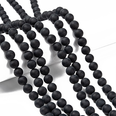 Grade A Natural Black Agate Beads Strands G447-4-1