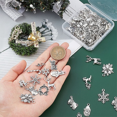 64Pcs 16 Style Tibetan Style Alloy Pendants FIND-SC0002-61-1