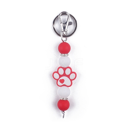 Round & Dog Paw Print Silicone Beaded Keychain PW-WG52716-03-1