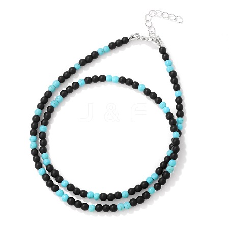 Vintage Unisex Natural Obsidian & Synthetic Turquoise Beaded Necklaces FL7181-2-1