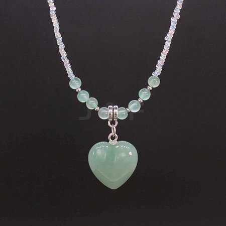 Natural Gemstone Heart Pendant Colorful Glass Seed Beads Beaded Necklaces for Women VA8487-5-1