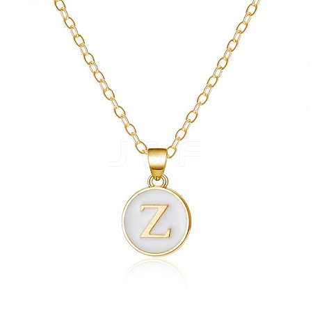 Alloy White Enamel Flat Round with Letter Pendant Necklaces FS-WG63565-26-1