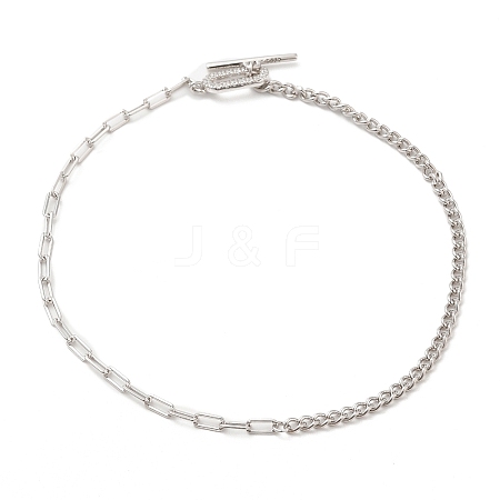 Rhodium Plated 925 Sterling Silver Curb Chain & Paperclip Chain Anklets AJEW-F162-002P-1