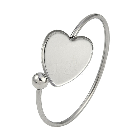 304 Stainless Steel Blank Bangle Bases with Heart Tray STAS-Z088-01P-01-1