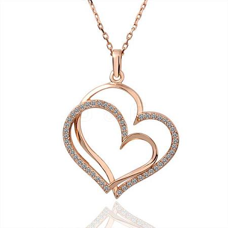 Trendy Real Rose Gold Plated Eco-Friendly Tin Alloy Love Heart To Heart Pendant Necklaces NJEW-BB13778-G-1