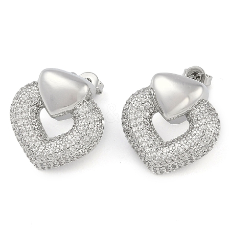 Heart Clear Cubic Zirconia Stud Earrings EJEW-Q387-03P-1