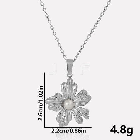 French Style 304 Stainless Steel Pave Natural Pearl Flower Pendant Necklaces OO0634-1-1