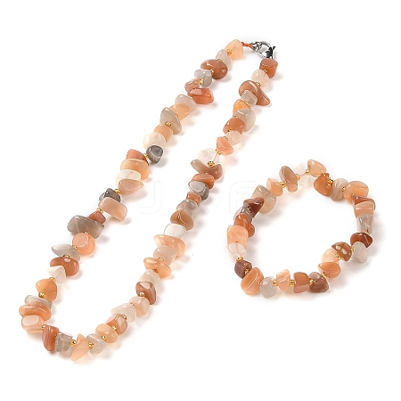 Natural Sunstone Chip Beads Bracelets & Necklaces Sets SJEW-P004-01P-04-1