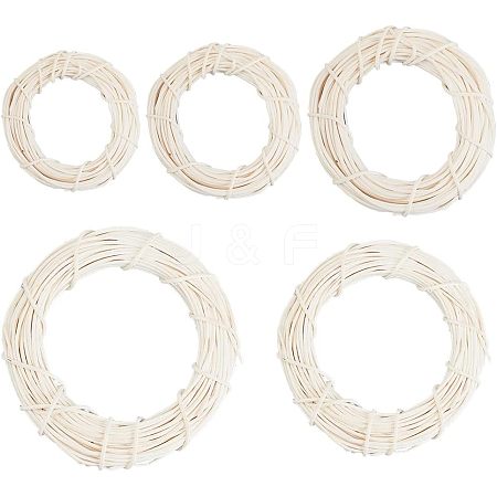 Olycraft 5Pcs 5 Style Circle Shape Rattan Vine Branch Wreath Hoop DIY-OC0009-91-1