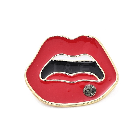 Red Lip Alloy Enamel Pin Brooches JEWB-C037-15G-1