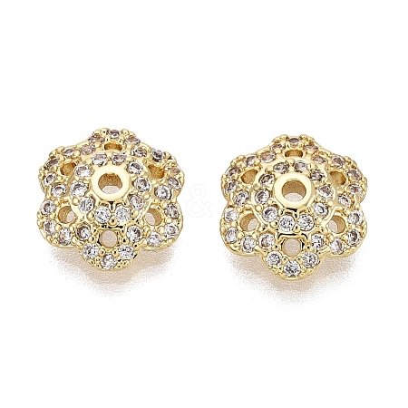 Brass Micro Pave Clear Cubic Zirconia Bead Caps KK-Q071-16G-02-1