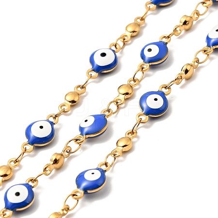 Enamel Flat Round with Evil Eye Link Chains CHS-G021-01G-03-1