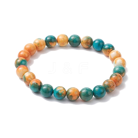 8mm Round Dyed Synthetic Ocean White Jade Beaded Stretch Bracelets for Women Men BJEW-JB10509-1