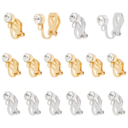 Unicraftale 20Pcs 2 Colors 304 Stainless Steel Clip-on Earring Findings with Cubic Zirconia STAS-UN0054-70-1