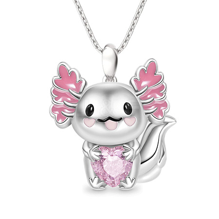 Alloy Pink Enamel Animal Axolotl Pendant Necklaces for Women FS-WGED7AD-02-1