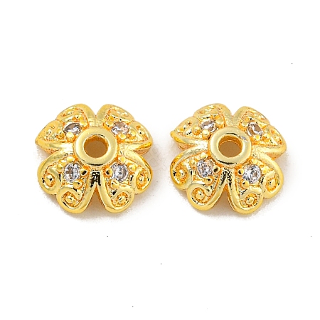 Rack Plating Brass Micro Pave Clear Cubic Zirconia Bead Caps KKB-L215-044G-1