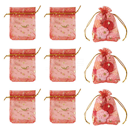 30Pcs Gold Stamping Moon Star Organza Drawstring Gift Bags ABAG-TA0002-21B-1