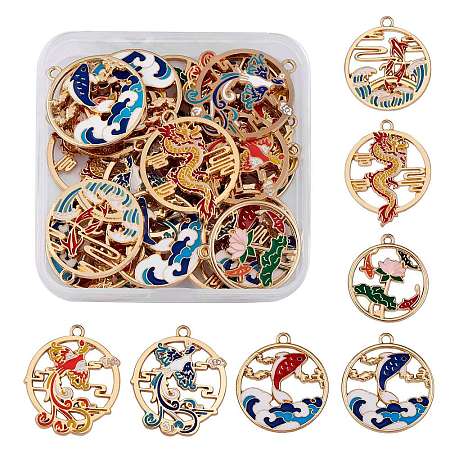 28Pcs 7 Style Rack Plating Alloy Enamel Pendants ENAM-SZ0002-88-1