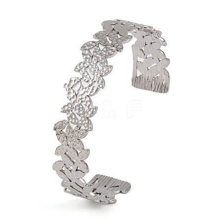 Non-Tarnish 304 Stainless Steel Hollow Flower Open Cuff Bangles for Women LS-BJEW-K241-03B-P-1