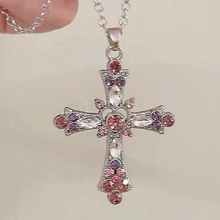 Cross Alloy with Rhinestone Pendant Necklaces WGAF0E8-09-1