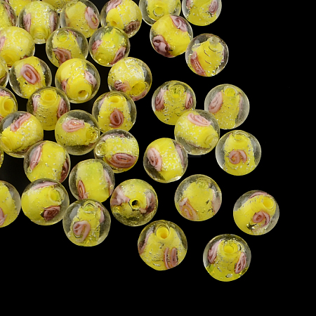 Handmade Luminous Inner Flower Lampwork Beads LAMP-R129-12mm-02-1