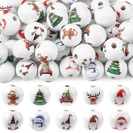 60Pcs 10 Styles Painted Natural Wood Round Beads WOOD-FS0002-46-1