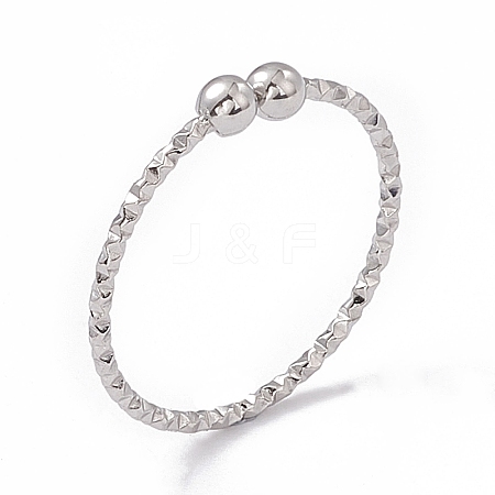 304 Stainless Steel Round Ball Open Cuff Ring for Women RJEW-G275-01P-1