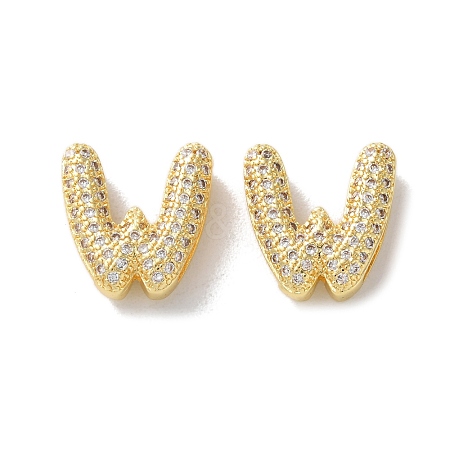 Rack Plating Brass Micro Pave Cubic Zirconia Slide Charms KK-C084-34G-W-1