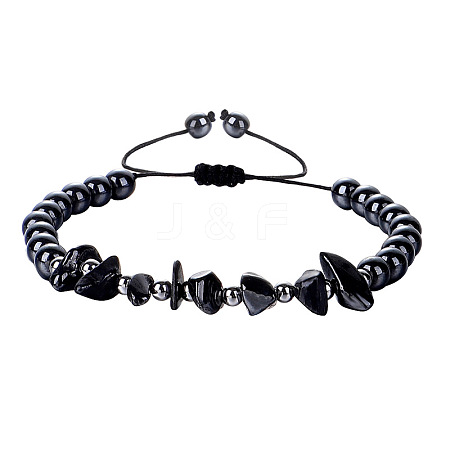 Natural Obsidian Round Beads & Chips Braided Bead Bracelets for Women Men MK7724-1-1